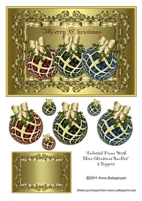 Embossed Frame with Three Christmas Baubles 2 Toppers