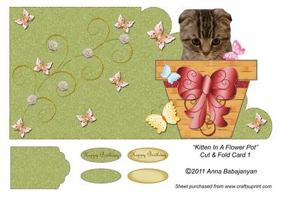 Kitten in a Flower Pot Cut & Fold Card 1