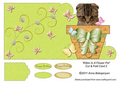 Kitten in a Flower Pot Cut & Fold Card 2