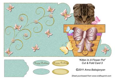 Kitten in a Flower Pot Cut & Fold Card 3