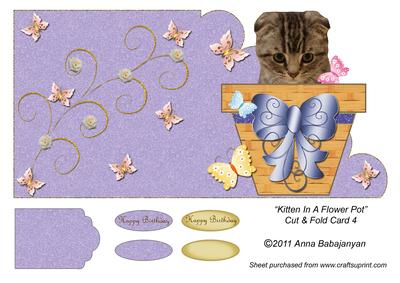 Kitten in a Flower Pot Cut & Fold Card 4