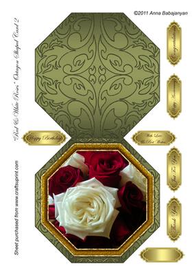 Red & White Roses Octagon Shaped Card 2