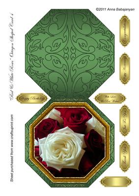 Red & White Roses Octagon Shaped Card 4