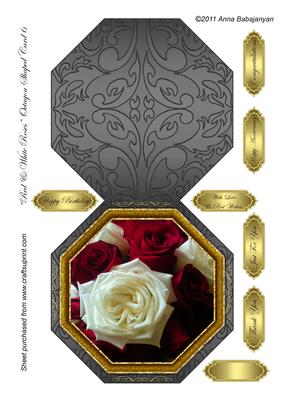 Red & White Roses Octagon Shaped Card 6