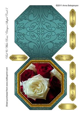Red & White Roses Octagon Shaped Card 7