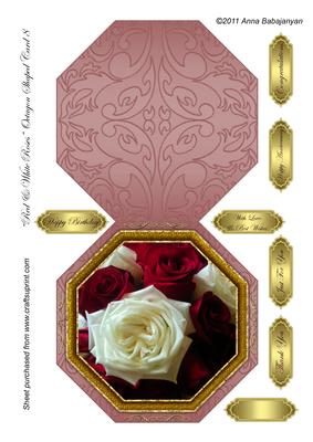 Red & White Roses Octagon Shaped Card 8