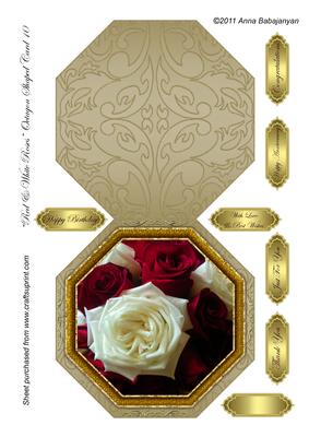 Red & White Roses Octagon Shaped Card 10