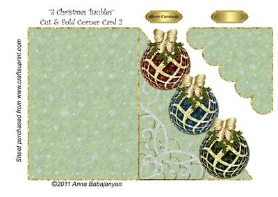 3 Christmas Baubles Cut & Fold Corner Card 2
