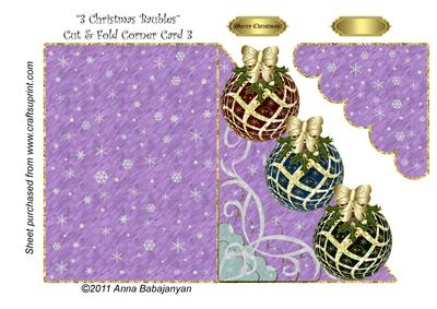 3 Christmas Baubles Cut & Fold Corner Card 3