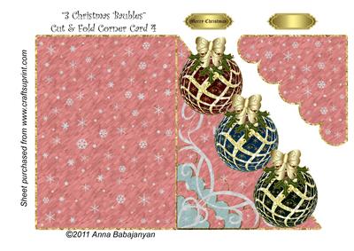 3 Christmas Baubles Cut & Fold Corner Card 4