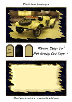 Miniature Vintage Car Male Birthday Card Topper 1
