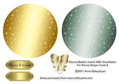 Round Metallic Inserts with Snowflakes for Round Shape Cards