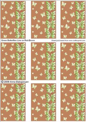 Green Butterflies Line on Red-brown