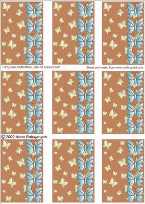 Turquoise Butterflies Line on Red-brown