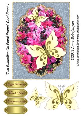 Two Butterflies on Floral Frame Card Front 1