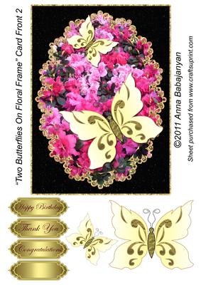 Two Butterflies on Floral Frame Card Front 2