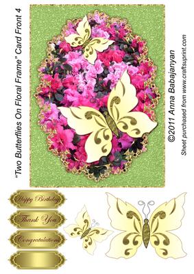 Two Butterflies on Floral Frame Card Front 4