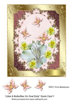 Lilies & Butterflies on Oval Doily Quick Card 1
