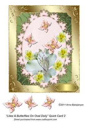 Lilies & Butterflies on Oval Doily Quick Card 2