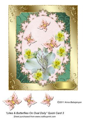 Lilies & Butterflies on Oval Doily Quick Card 3