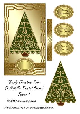 Swirly Christmas Tree on Metallic Twisted Frame Topper 1