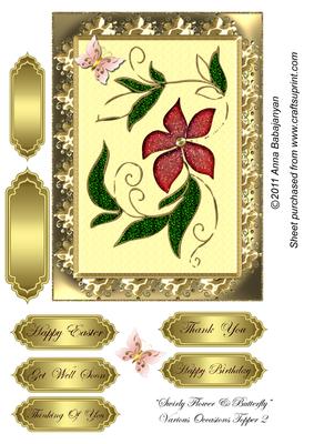 Swirly Flower & Butterfly Various Occasions Topper 2