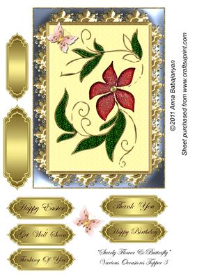 Swirly Flower & Butterfly Various Occasions Topper 3