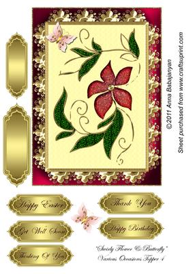 Swirly Flower & Butterfly Various Occasions Topper 4