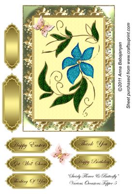 Swirly Flower & Butterfly Various Occasions Topper 5