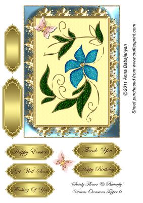 Swirly Flower & Butterfly Various Occasions Topper 6