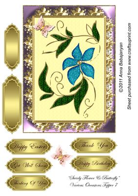 Swirly Flower & Butterfly Various Occasions Topper 7