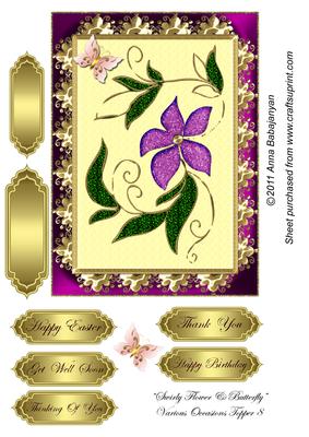 Swirly Flower & Butterfly Various Occasions Topper 8