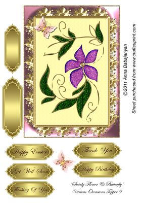 Swirly Flower & Butterfly Various Occasions Topper 9