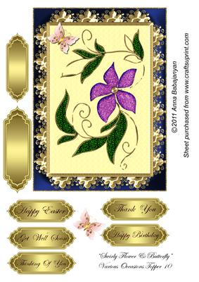 Swirly Flower & Butterfly Various Occasions Topper 10
