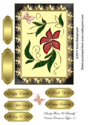Swirly Flower & Butterfly Various Occasions Topper 11