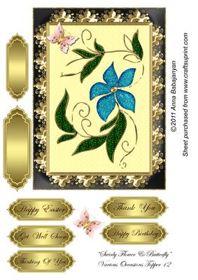 Swirly Flower & Butterfly Various Occasions Topper 12