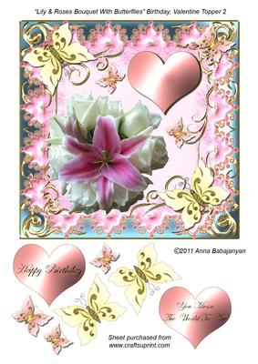 Lily & Roses Bouquet with Butterflies Birthday, Valentine