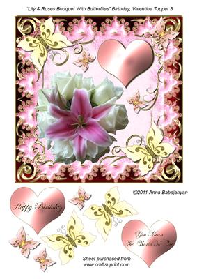 Lily & Roses Bouquet with Butterflies Birthday, Valentine
