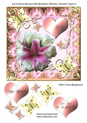 Lily & Roses Bouquet with Butterflies Birthday, Valentine