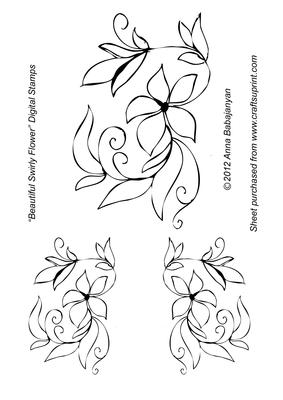 Beautiful Swirly Flower Digital Stamps