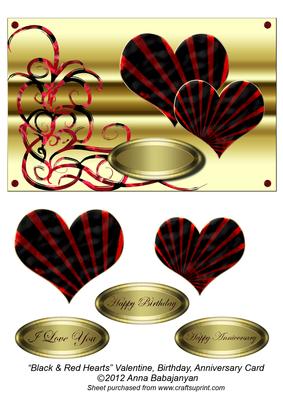 Black & Red Hearts Valentine, Birthday, Anniversary Card