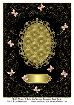 Swirly Flowers & Butterflies Various Occasions Blank Card