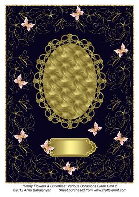 Swirly Flowers & Butterflies Various Occasions Blank Card