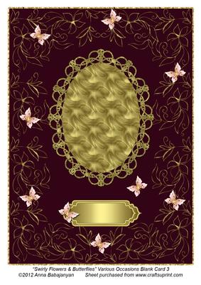 Swirly Flowers & Butterflies Various Occasions Blank Card