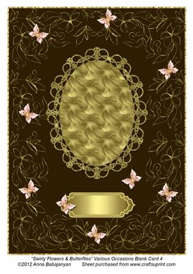 Swirly Flowers & Butterflies Various Occasions Blank Card