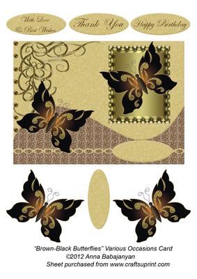 Brown-black Butterflies Various Occasions Card