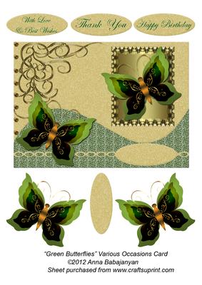 Green Butterflies Various Occasions Card
