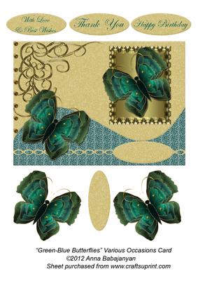 Green-blue Butterflies Various Occasions Card