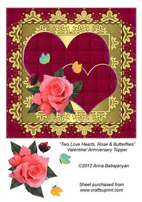 Two Love Hearts, Rose & Butterflies Valentine/ Anniversary