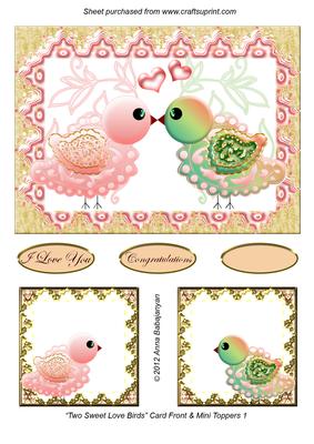 Two Sweet Love Birds Card Front & Mini Toppers 1